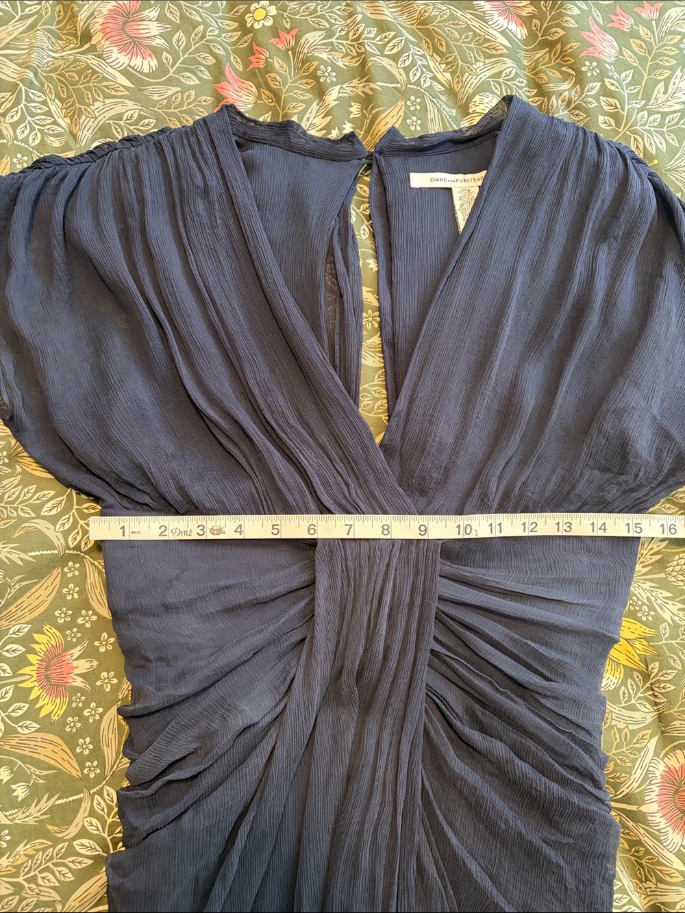 DVF Silk Navy Layered Draped V-Neck Cocktail Dress - Picture 9 of 9